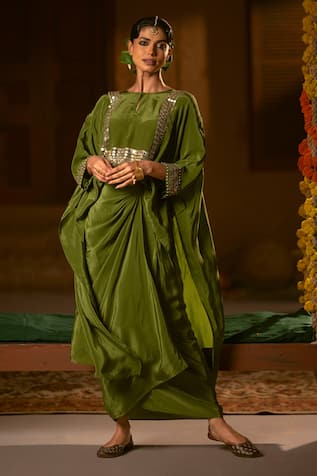 Prahnaaya Sunira Nexa Red Top & Wrap Skirt Set 