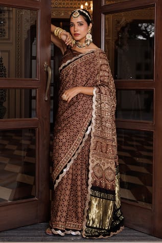 Geroo Jaipur Block Printed Saree With Unstitched Blouse Piece 