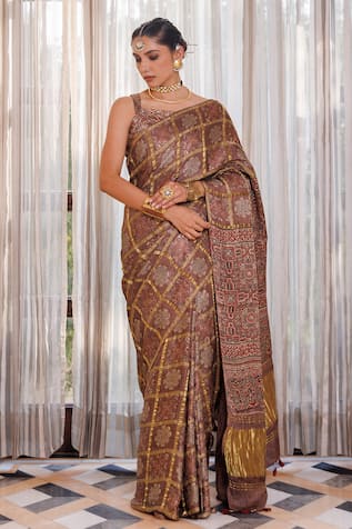 Geroo Jaipur Printed Saree With Unstitched Blouse Piece 
