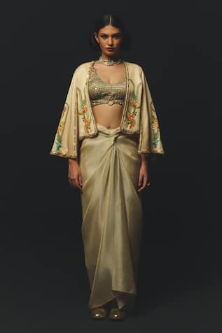 Basil Leaf Floral Pattern Cape & Skirt Set 