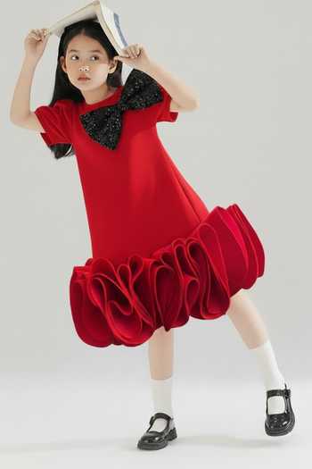 Toplove Sequin Bow Ruffle Dress 