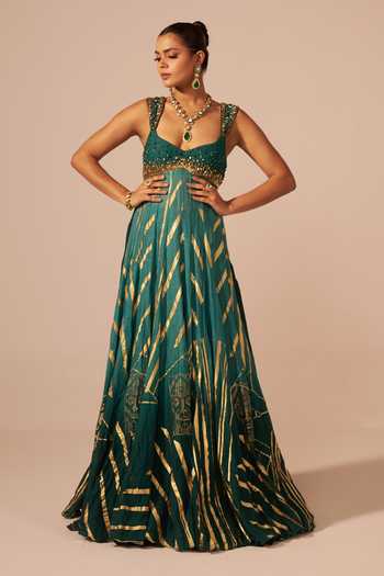 Jyoti Sachdev Iyer Foil Print Anarkali & Palazzo Set 