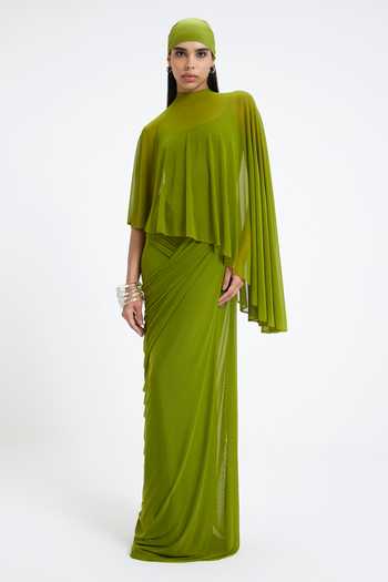 Deme By Gabriella Devon Draped Panel Asymmetric Cape Gown 