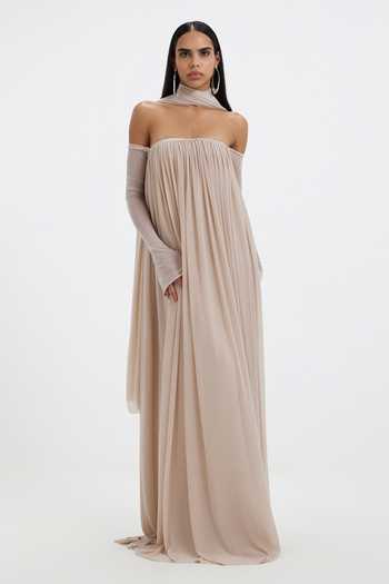 Deme By Gabriella Becki Off-Shoulder Tube Gown With Scarf 