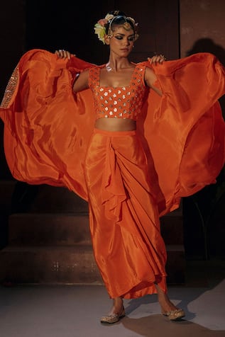 Prahnaaya Mangala Embroidered Cape Skirt Set 