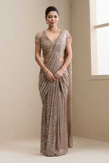 Chaashni By Maansi And Ketan Pre-Draped Saree With Embellished Blouse 