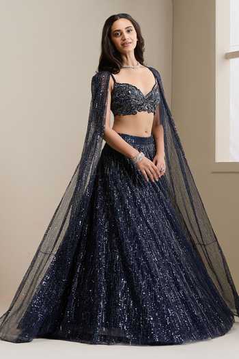 Chaashni By Maansi And Ketan Crystal Embellished Cape Lehenga Set 