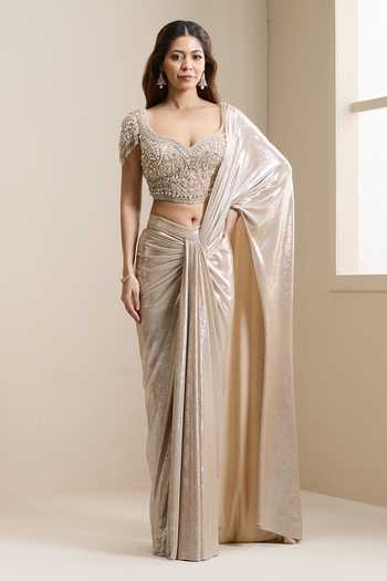 Chaashni By Maansi And Ketan Pre-Draped Saree With Embellished Corset Blouse 