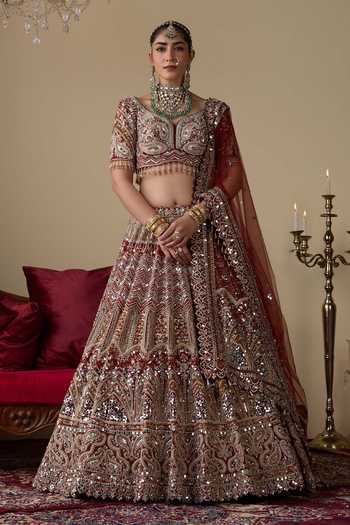 Chaashni By Maansi And Ketan Glass Bead Embellished Bridal Lehenga Set 