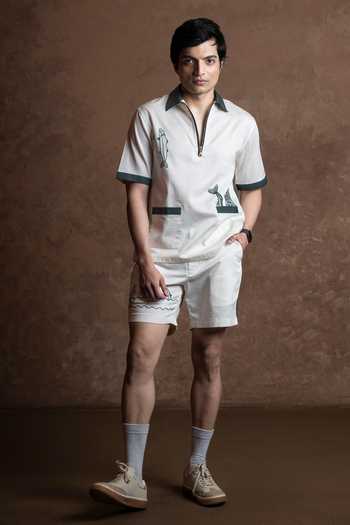 Vaani Beswal Pearl Diver Embroidered Fish Shirt & Shorts Set 