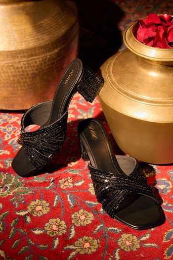 Anaar Calcutta Club Cutdana Embellished Block Heels 