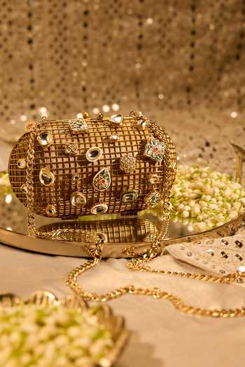 Anaar Sultanate Kundan Embellished Cage Clutch 