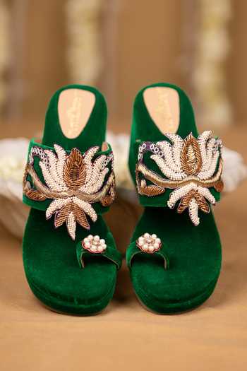5elements Reya Velvet Hand Embellished Wedges 