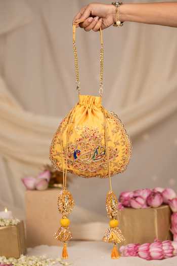 5elements Ruvika Embroidered Peacock Motif Potli Bag 