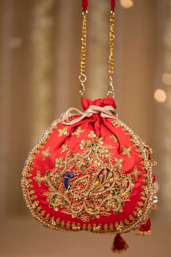 5elements Ruvika Peacock Embroidered Potli Bag  