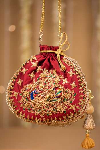 5elements Ruvika Peacock Embroidered Potli Bag  