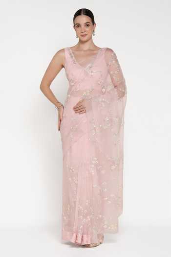Summer By Priyanka Gupta Big Flower Embroidered Saree With Blouse 