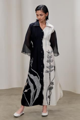 The Right Cut Chanderi Embroidered Bicolor Maxi Dress 