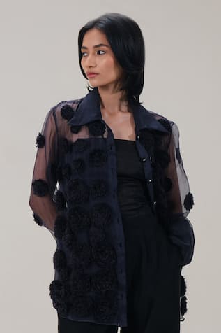The Right Cut Floral Applique Organza Shirt 