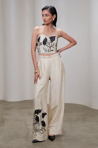 The Right Cut Embroidered Leaf Corset & Pant Set 