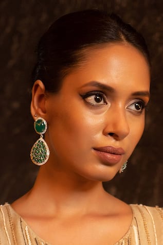 Queens Jewels Party Emerald Green American Diamond Earrings 