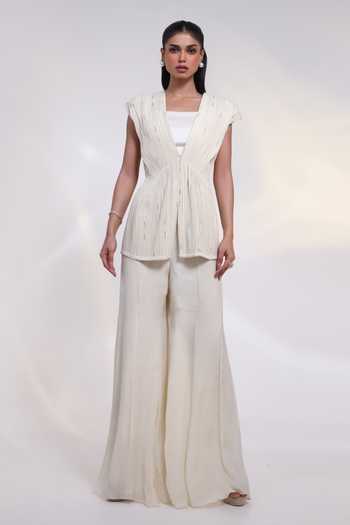 Smriti By Anju Agarwal Stellar Corded Pleat Fall Jacket & Pant Set 