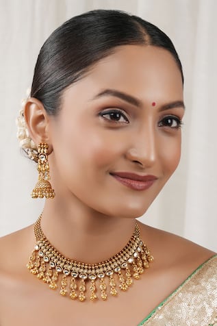 SMARS JEWELRY Kundan Antique Layered Choker Necklace Set 