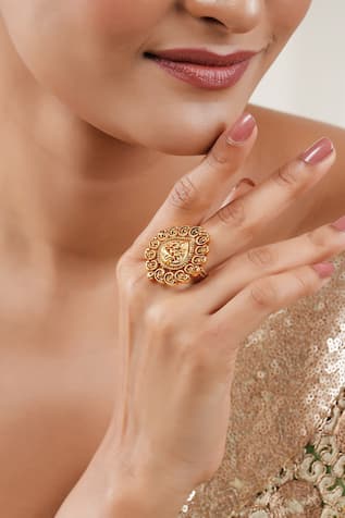 SMARS JEWELRY Maa Lakshmi Carved Antique Temple Ring 