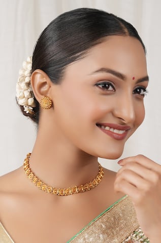 SMARS JEWELRY Floral Carved Antique Choker Necklace Set 