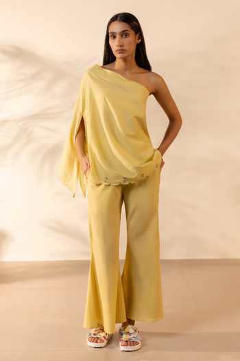 OurDve Coral Kiss One Shoulder Top & Pant Set 