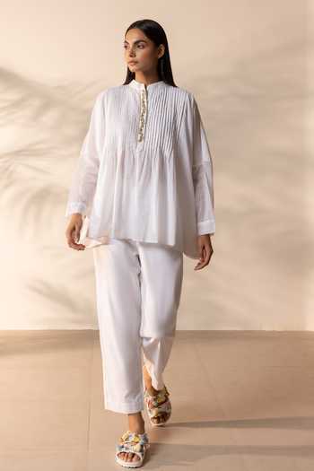 OurDve Drizzle Pintucked Shirt & Pant Set 