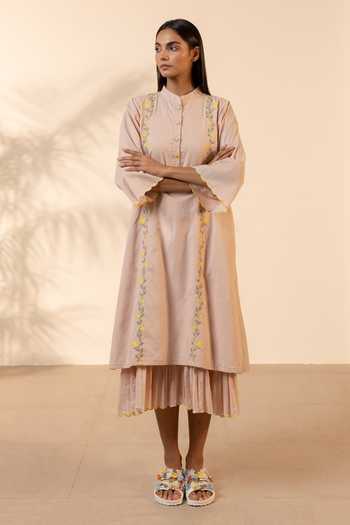 OurDve Bloomberry Embroidered Kurta Layered With Dress 