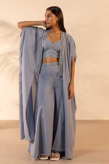 OurDve Zinnia Embrodiered Shawl Collared Shrug 