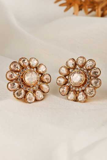 Prestones Flower Polki Petal Stud Earrings 