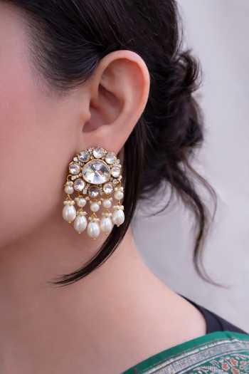 Prestones Polki & Pearl Drop Danglers 