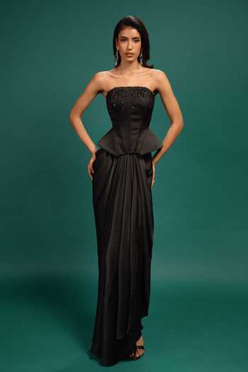 Style Junkiie Ebony Draped Satin Skirt 