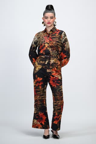 The Dramebaaz CO Caramel Floral Pattern Shirt & Pant Set 