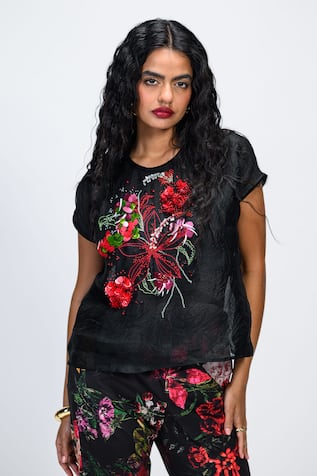 The Dramebaaz CO Eden Embroidered Sheer Top 