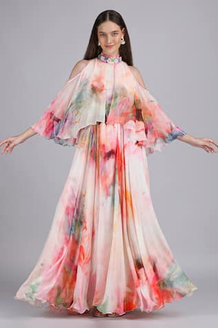 Mandira Wirk Floral Maze Cold Shoulder Printed Dress 