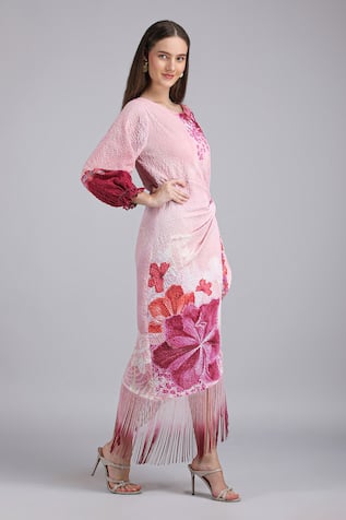 Mandira Wirk Petals Below Asymmetric Placement Print Dress 