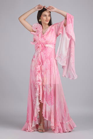 Mandira Wirk Cotton Cloud Self Texture Printed Corsage Dress 