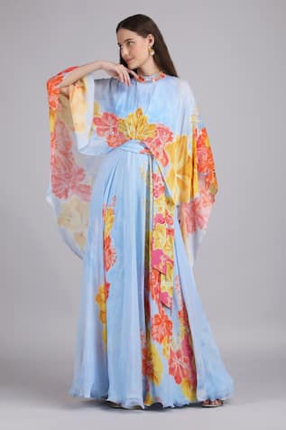 Mandira Wirk Faux Cosmos Sky Base Print Cape Dress 