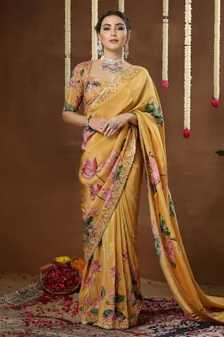 Miku Kumar Nerra Florette Print Pre-Draped Saree With Blouse 