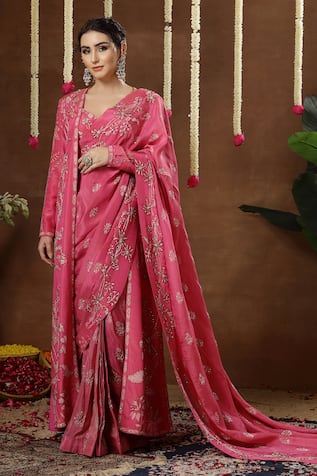 Miku Kumar Vionna Embroidered Pre-Draped Saree Set With Jacket 