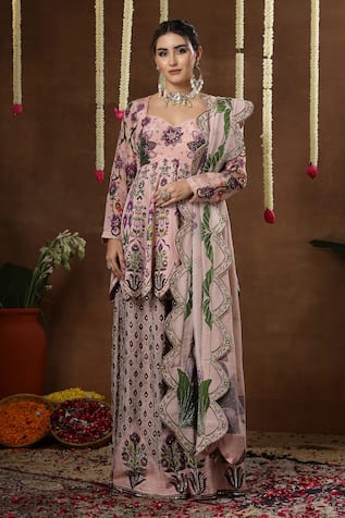 Miku Kumar Orah Printed Peplum Kurta Sharara Set 