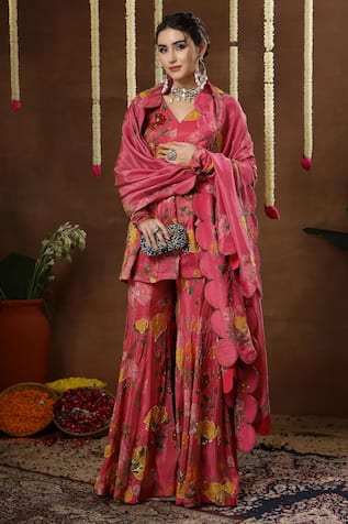 Miku Kumar Tulia Floral Print Peplum Kurta Sharara Set 