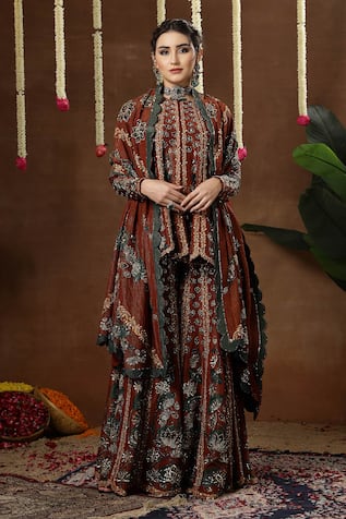 Miku Kumar Tira Printed Peplum Kurta Sharara Set 