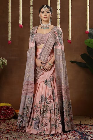 Miku Kumar Nerina Embroidered Cape Lehenga Set 