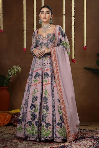 Miku Kumar Zinnia Floral Print Anarkali Lehenga Set 