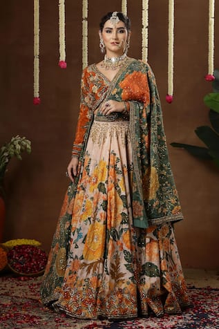 Miku Kumar Olia Floral Print Lehenga Set 